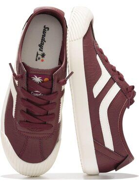 PROJECT MOTION SUNDAYS Women's Burgundy White Cup Sole Sneaker Mules Memory Foam